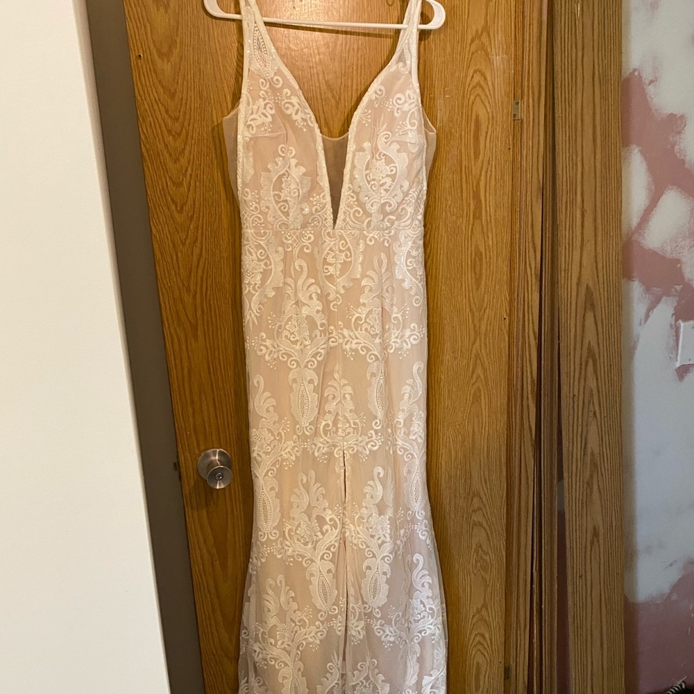 White sequin and lace overlay formal dress. Size L